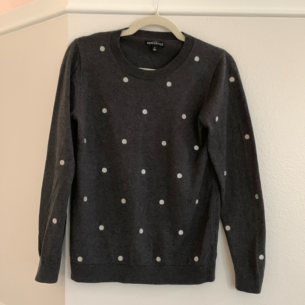 JCREW Mercantile Women’s crewneck, grey polka dotted sweater. Size S
